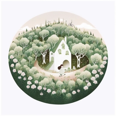 in the style of Ryo Takemasa, xuan loc xuan, Lisa Audit, Anastasia Suvorova, Jon Klassen, greg tocchini, separated isolated single of round gateway to a dreamy secret forest in of lily the valley, dreamcore, white background, fantasy, magical, cute, white background, cozy, vector, clipart, elaborate, ultra-detailed, best quality, well composed, vibrant colors, high definition, UHD