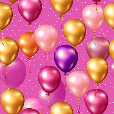 birthday balloons bright colors pink purple gold high detail deep pink background clipart seamless tile