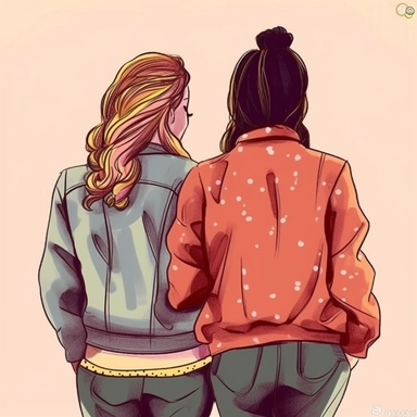 clipart of adult best friends, friends forever, back facing, fashionable, closeup