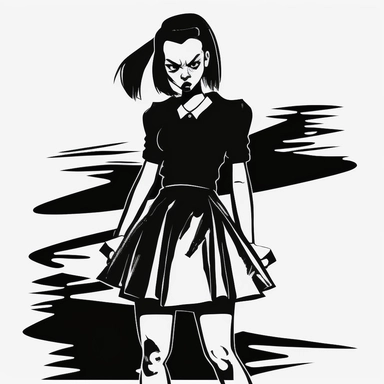 angry goth woman in skirt black and white vector clipart