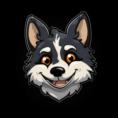 cute cartoon huskie dog clipart, black background,--no cut off edges