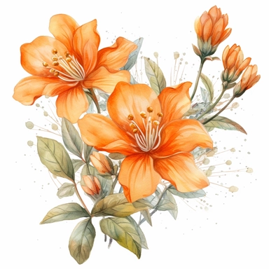 Clipart, vintage, watercolor, Orange Flower Blossom illustration, hand drawn, texture