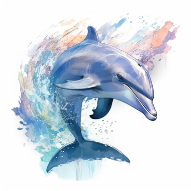 A big overrealistic bottlenose dolphin with watercolor effect,coral reefs,deep water,dark water scene,suitable for digital clipart,white background Clipart ,Cartoon,hyper realistic, intricate detail, illustration style,high solution,on the white background