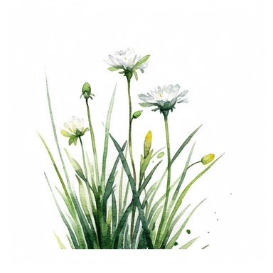 clean minimalistic wildflowers watercolor flower painting, in the style of watercolor landscapes, romantic and nostalgic themes, highly detailed and defined brush strokes of each stalk and grass and buds skillful clipart clean white background high contrast 16k resolution dark outlines