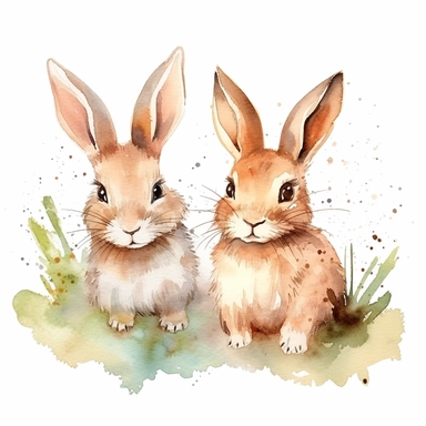 bunnies watercolor art style clip art