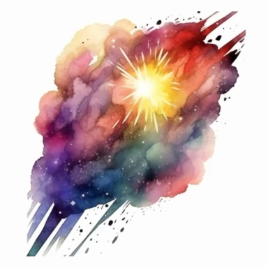 meteor in space clipart watercolor technique, 8k digital art, bright, colorful, soft lightning, white background
