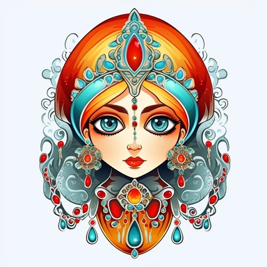 an evil woman in a russian traditional dress royaltyfree clipart, in the style of adorable toy sculptures, distinctive noses, colorful graffiti-like, babycore, elaborate, made of crystals, pattachitra