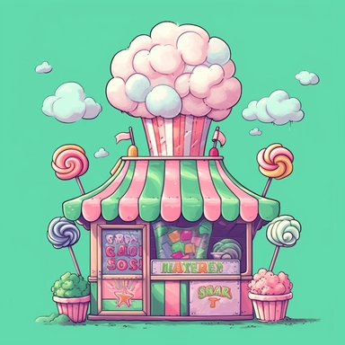 cotton candy stand, clip art, green background