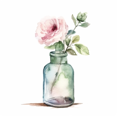 Craft a dreamy watercolor clipart of a rose in a simple bud vase or a sleek glass cylinder composition, using a muted and vintage-inspired color palette of dusty pinks and earthy greens. Infuse the artistic style of Vintage Blooms Watercolors for a nostalgic and timeless depiction. isolated on a white background, 8k uhd,