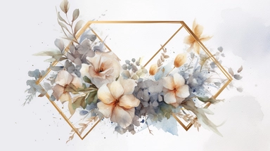 a simple gorgeous aesthetic vintage gold diamond-shape picture frame with minimal flowers border around outside the frame on soft grey background clipart, watercolor painting realistic, high quality, vibrant, Vicente Romero Redondo, Willem van Aelst