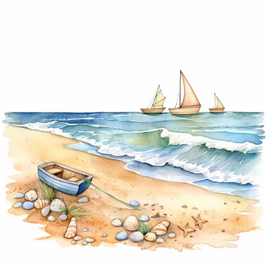 beach, Atlantic Ocean coastal clipart, watercolor Illustration, Sublimation graphics, by Beatrix Potter, Watercolor clipart, single design, print on demand image, PNG transparent background