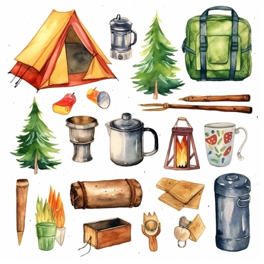 watercolor camping clip art, for t-shirt, graphic