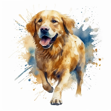 a moving golden retriever, happy smiling face, cute animal, adorable, playful atitude, adorable watercolor animal clipart, no background, high quality and very sharp image with clear focus
