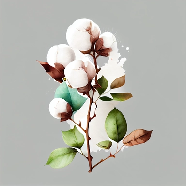 watercolor clipart, vector, hand painted, white cotton ball plant stems, on white background, extreme detail, photo realistic, 8k