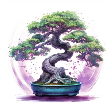 enchanted Front illumination of ultra realistic watercolor of full body of a cute mindfulness bonsai tree ,deep meaning, profound, highly detailed and realistic, insane quality, mystic, wiccan, art nouveau art style, clipart witchcore dreamcore cottagecore, good looking meditation, yoga calm, serene, healthy, white background no text, isolated on white, watercolor illustration, award winning, strong and sharp lines