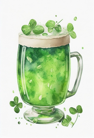 cute watercolor green beer, clipart, saint Patrick's day style, white background