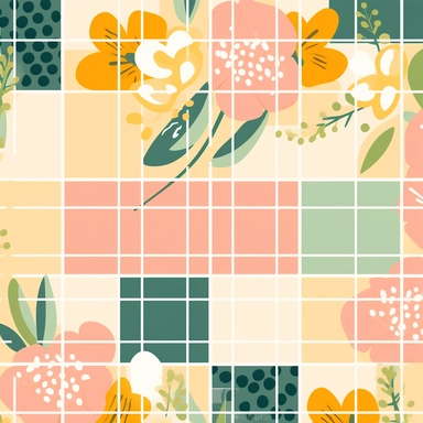simple grid Pattern | GENRE: digital graphic clipart Art | EMOTION: cheerful | SCENE: A seamless pattern featuring simple digital graphic clipart art grid pattern in same sizes, with balanced negative space, in a peaceful and dreamy color palette | TAGS: doodle, grid, pattern, simple, cheerful | DESIGN ELEMENTS: Organic shames, bold textures, ample negative space | AESTHETIC: cheerful cartoon | COMPOSITION: Seamless, repeating pattern with a harmonious arrangement of elements and balanced negati