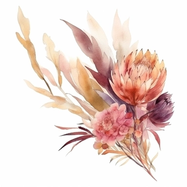 watercolor, pompus dried flower, top right-hand corner scroll ideal for a wedding stationery, clipart