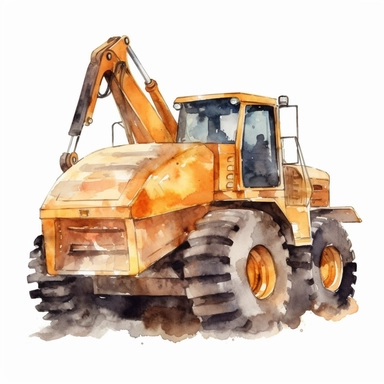 Construction Vehicle clipart on a white background, watercolor