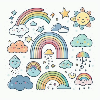simple vector drawing of a rainbow, clipart, basic shapes, solid colors, joyful, doodle, sticker design, lineart, 2d flat file, silhouette, svg cut file