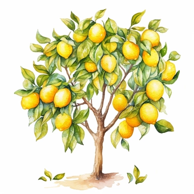 lemon tree watercolour painting clipart, white background, no text