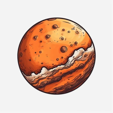 beautifully detailed hand drawn cartoon mars planet clipart, white background, no text