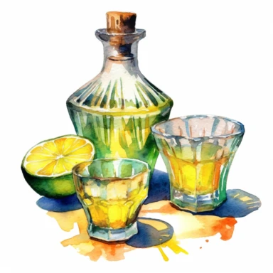 a Mexico Tequila in the style of watercolour clipart with detailed brush strokes