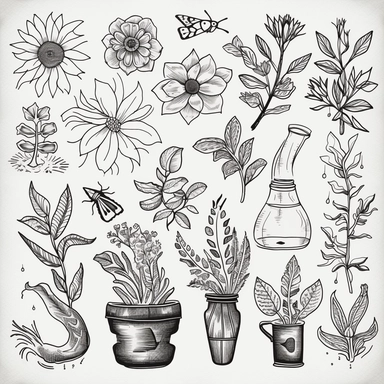 individual botannical clip art, black and white line art, 2 d,
