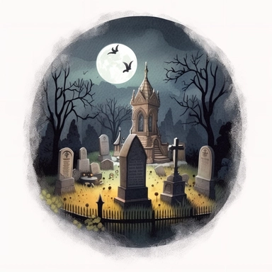 graveyard by mike thomas, in the style of children's book illustrations, nightcore, hand-painted details, anglo gothic, jonathan wolstenholme, anne mccaffrey, charming character illustrations , isolated white background, clipart,