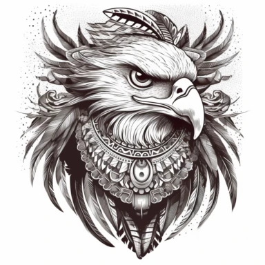 creative tattoostyle eagle clipart scribble, elaborate indian decor, white background