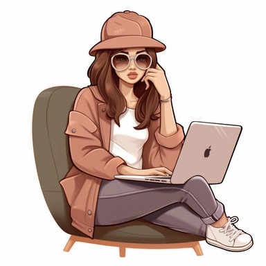 digital stickers, Girlboss, working, computer fashion, french, Monday, productive, cartoon realistic, clipart, minimalistic, aesthetic, rose pastel , brown pastel