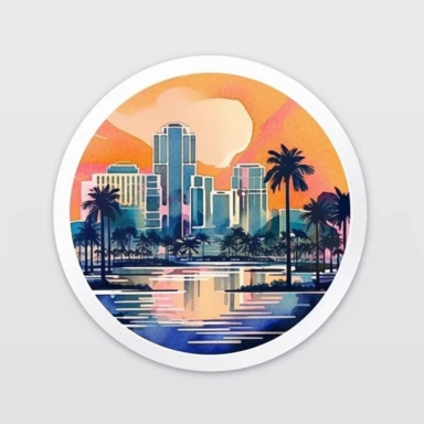 Digital stickers, Miami, blue and pink colours, watercolor, clipart, minimalistic, aesthetic