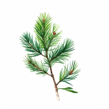 a little branch of a pine tree leaves, photo realistic, watercolor clipart, green leaves, cut out