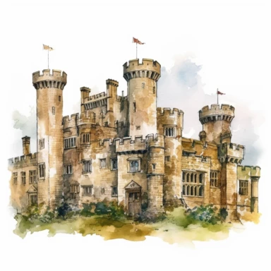 old english castles, white background, clipart, watercolor style--q2--v5.1
