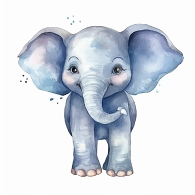 draw a watercolor cute baby safari animal elephant, single object, watercolor illustration, cartoon clipart, white background for removing background