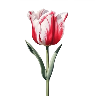 hyperrealism painting , a red and white tulip , white background, watercolor style, farmhouse chic, tempera clipart
