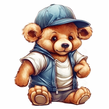 teddy bear wearing a baseball cap clipart, white background
