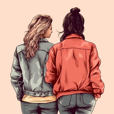 clipart of adult best friends, friends forever, back facing, fashionable, closeup