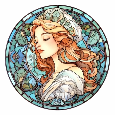 Vintage Cute Beautiful Round Stained Glass girl Sublimation Clipart, Cartoon, hyper realistic, intricate detail, illustration style, high solution, on the white background