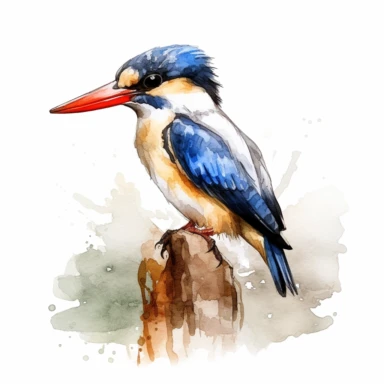 Black-capped Kingfisher bird, water color style, clipart, white background