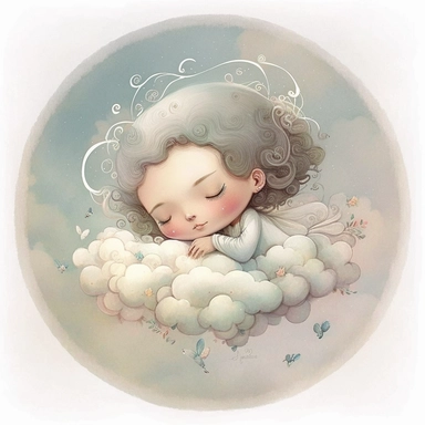 a watercolor painting of a little baby sleeping on a cloud, childrens storybook illustration, by nicoletta ceccoli, melancholy pastel art, cute detailed digital art, goddess of sleep, adorable digital painting, by Jasmine Becket-Griffith, fairy cgsociety, dreamy illustration, dreamlike digital painting, astral fairy, cherub, god of dreams, aka dream, dream scenery art, Clipart element, NO WATERMARKS, plain solid white background, png output