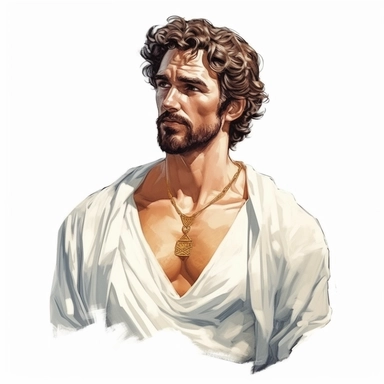 beautiful stunning handsome vintage greek god character, paint art style, clipart, white background, superrealistic, one of a kind