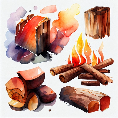 burning firewood Watercolor Clipart, details