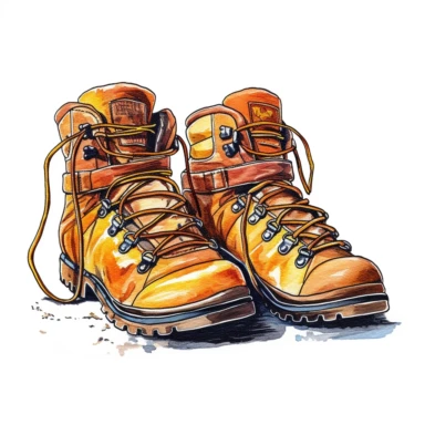 hiking boots clipart, drew struzan style