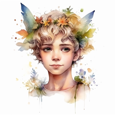 beautiful fairy boy portrait, illustration clipart, high detailed, white background, digital art, watercolor, hd