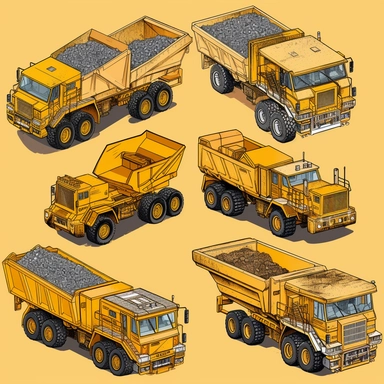 a clipart collection of a set of four isometric luxury dump truck, highly detailed, crisp sharp lines , istock, clip-art, ,, 2070s, steel, , how-to, , harmony of, marker”, , 4, instrument, ultimate, 5, movies, three - dimensional , high quality vector svg white background , organised in rows spaces gap orderly