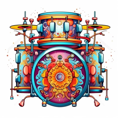 Cute Beautiful Retro 90s Color drum Sublimation Clipart, Cartoon, hyper realistic, intricate detail, illustration style, high solution, on the white background