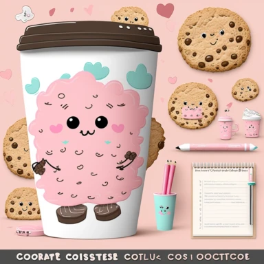 cookie character, clipart, mascot, to do list clipart, planner clipart, stationary, coffee cup, pink and white, c20, no words or letters, no numbers