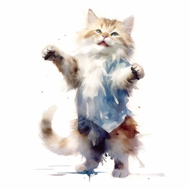 A happy kitten dancing, watercolor painting by JOHN SINGER SARGENT, clipart, white background
