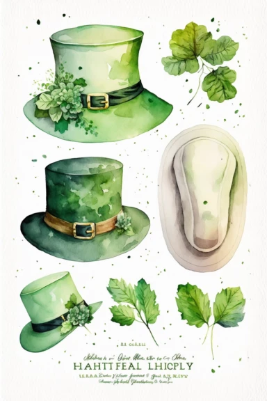 cute watercolor leprechaun hat, Amish hat, clipart collection, saint Patrick's day style, white background